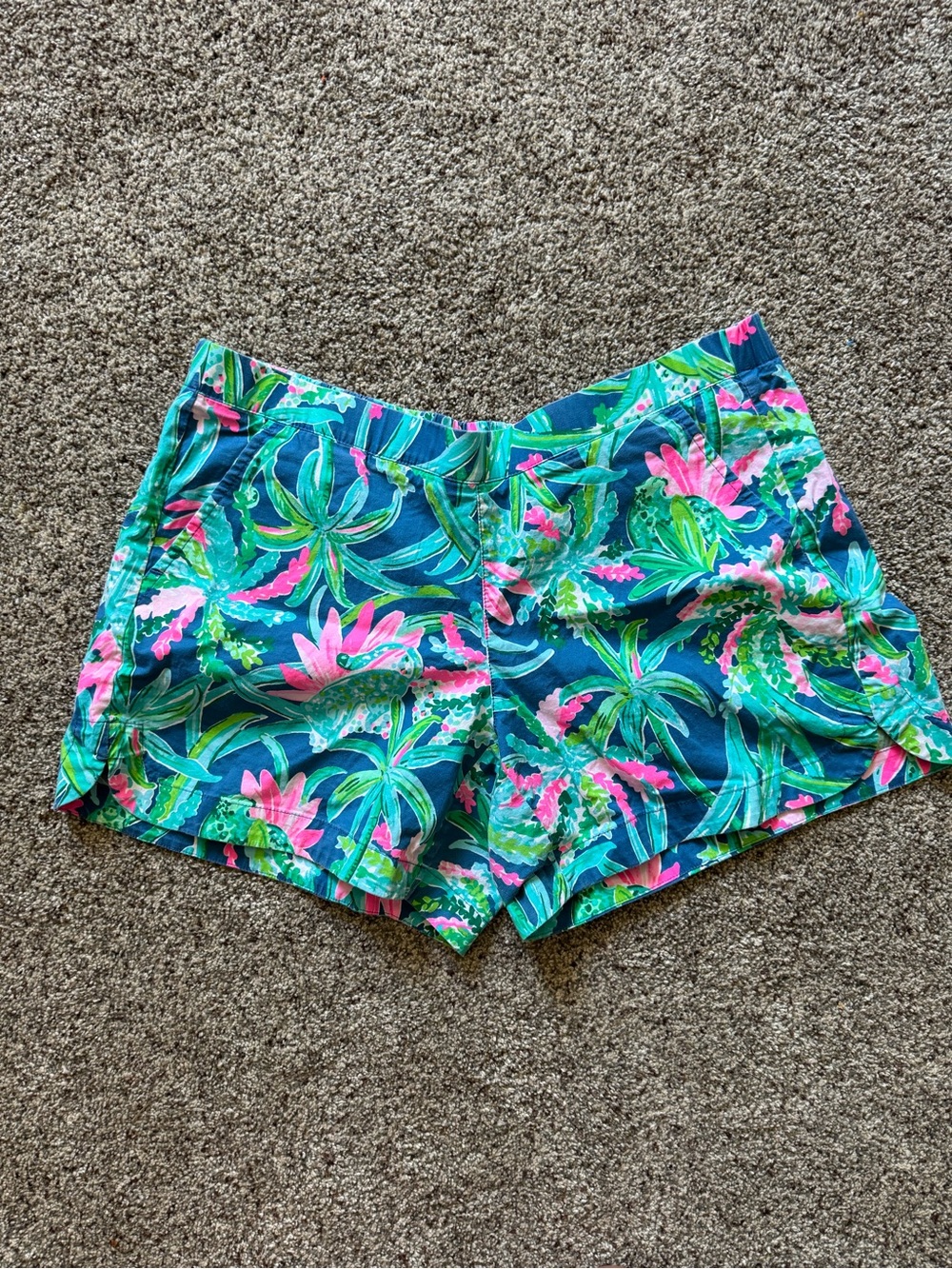 Lilly Pulitzer Tropical Palm-Print Shorts in Teal and Pink